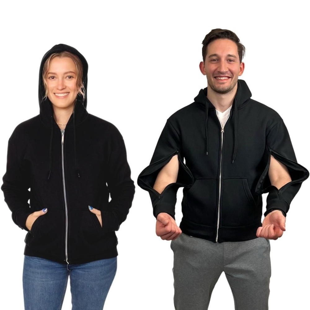 UNISEX dialysis/chemo/port accessible Black Zip-Up Hoodie